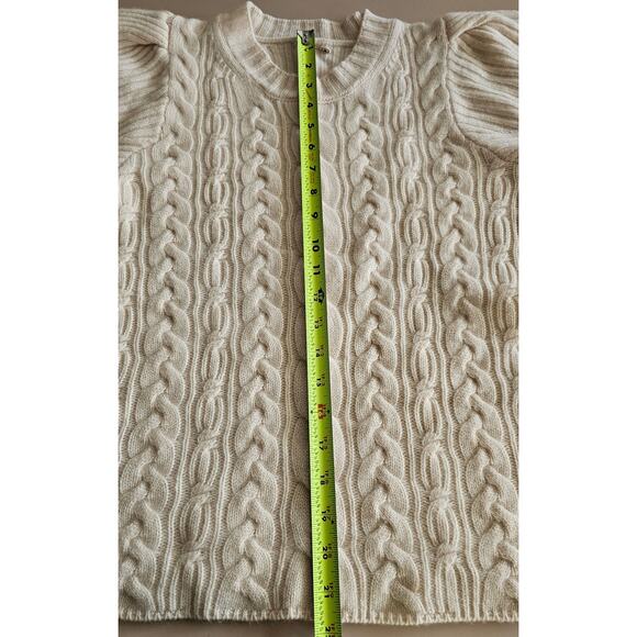 EUC ELIE TAHARI Women's 100% Cashmere Cable Knit Puffy Sleeve Classic Sweater M - Picture 5 of 8